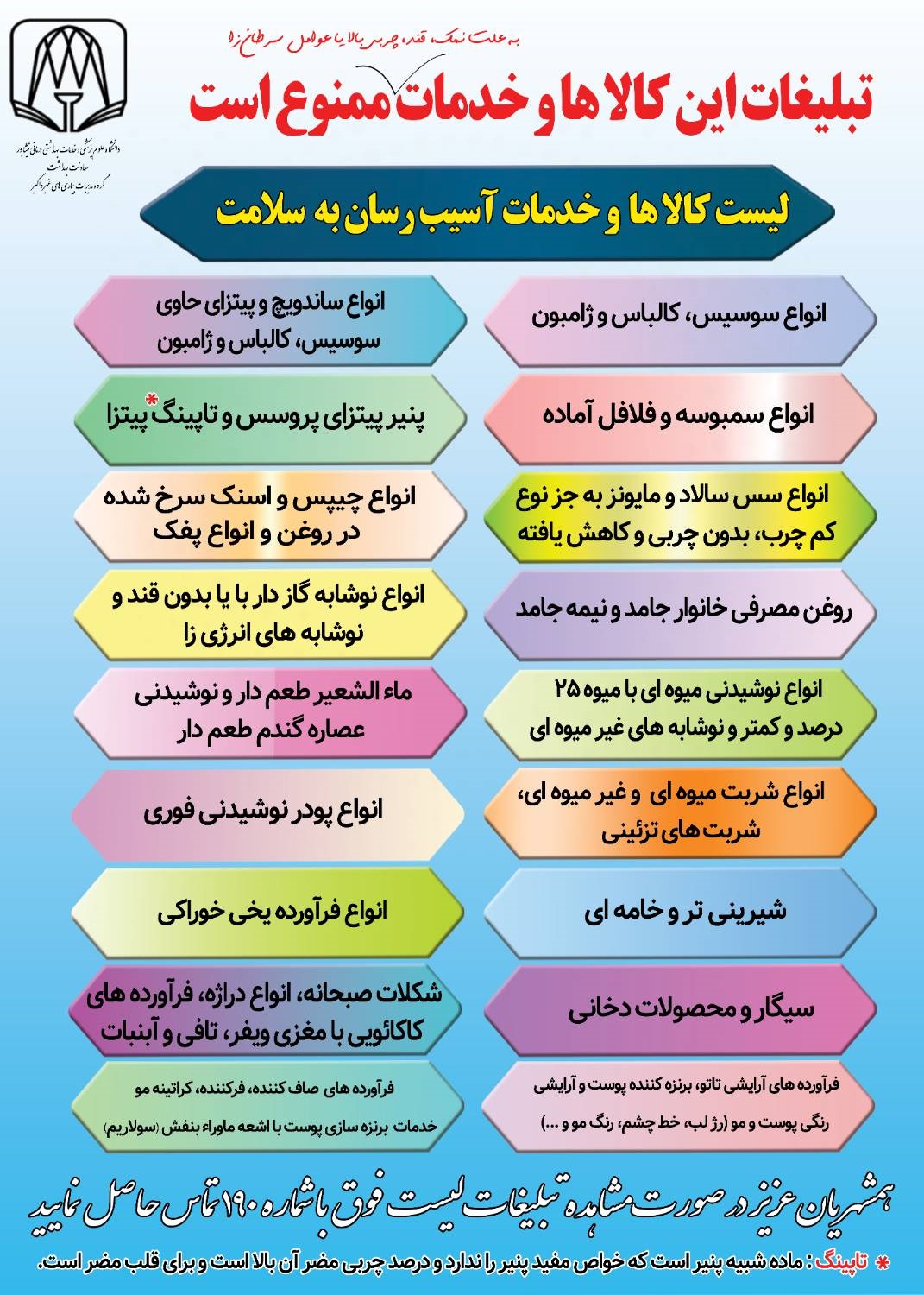 پوستر لیست کالاهای آسیب رسان